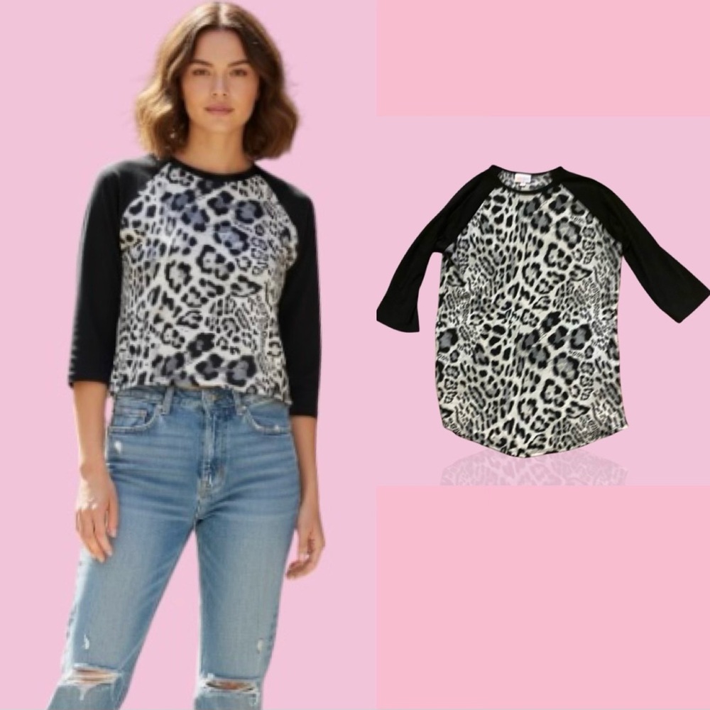 LuLaRoe Black & White Leopard Raglan Tee